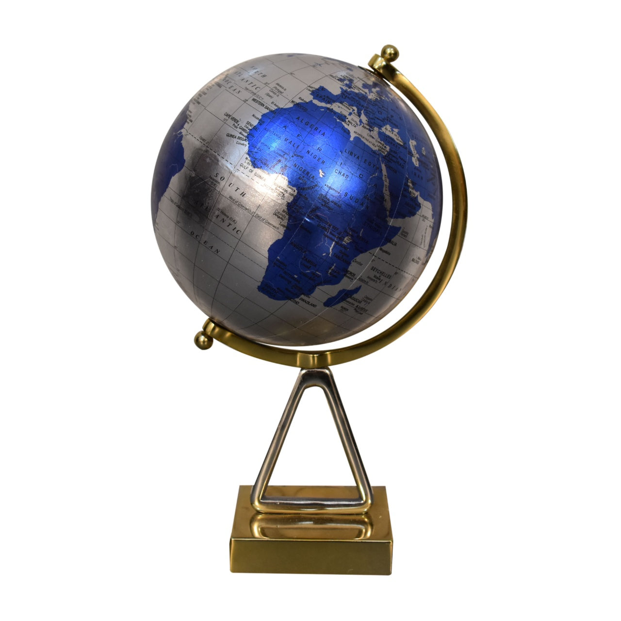 Mixed Chrome and Brass Blue Globe