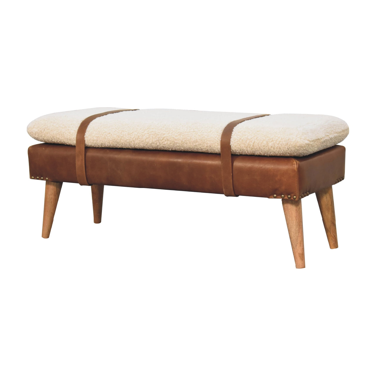 Bouclé Buffalo Hide Leather Bench