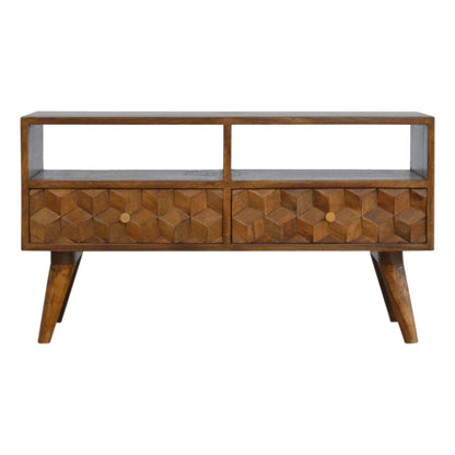 Chestnut Cube Carved TV Unit