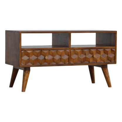 Chestnut Cube Carved TV Unit