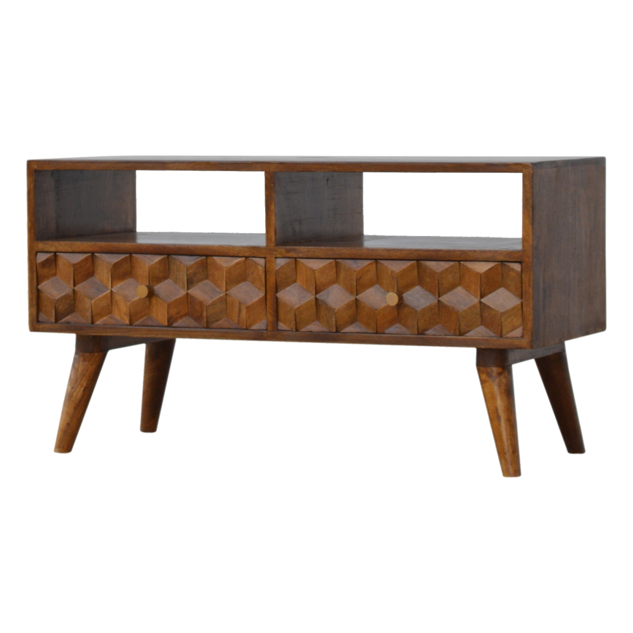 Chestnut Cube Carved TV Unit