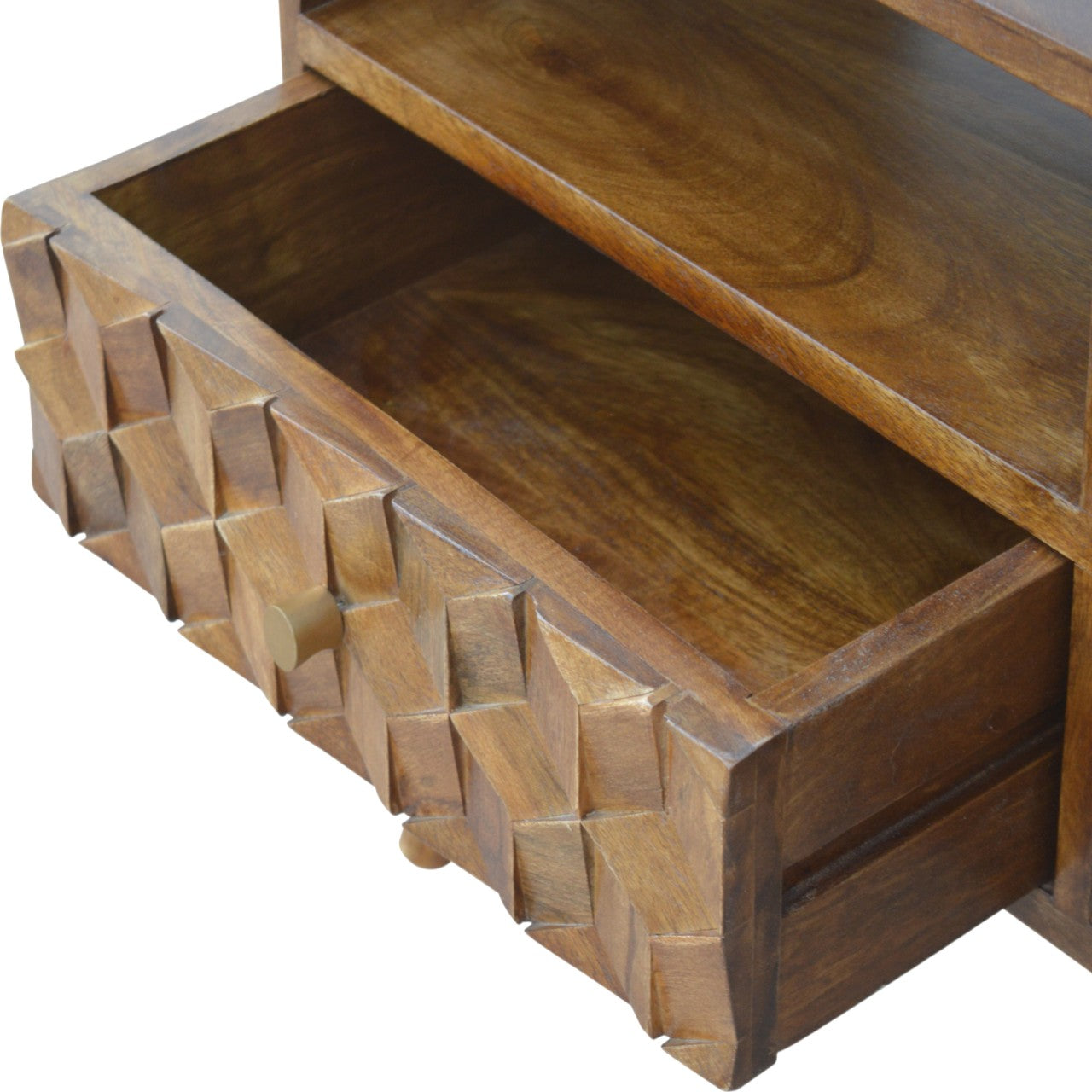 Chestnut Cube Carved TV Unit